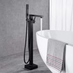 Black Square Freestanding Bath Mixer with Floor Mount