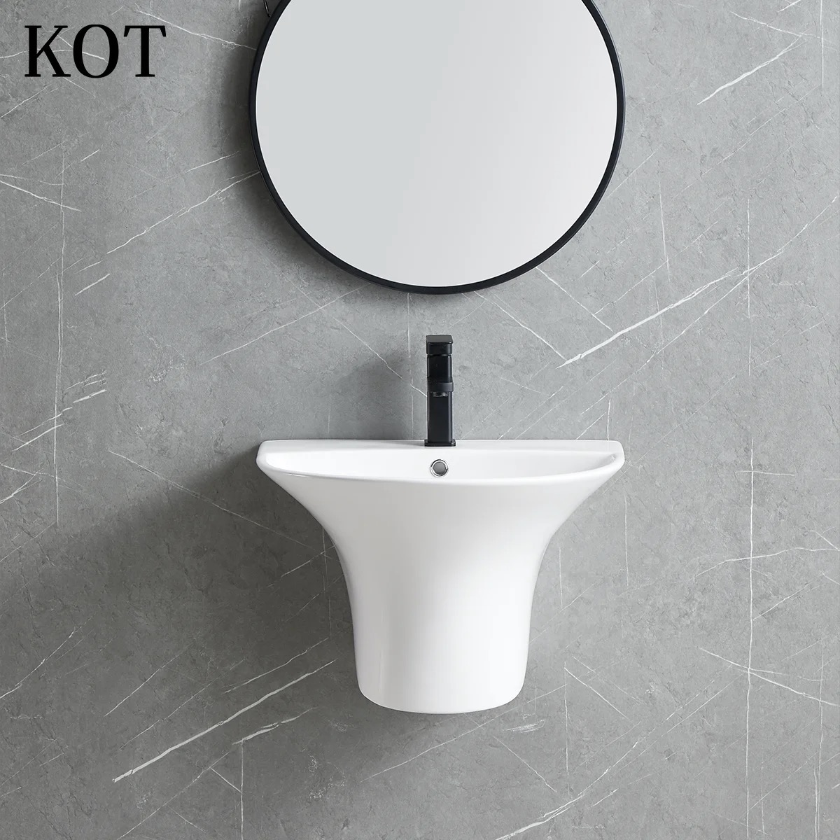 Round wall-hung ceramics basin - Image 2