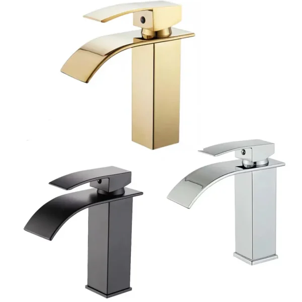 Matte Black Flat Spout Waterfall Basin Mixer - Image 2